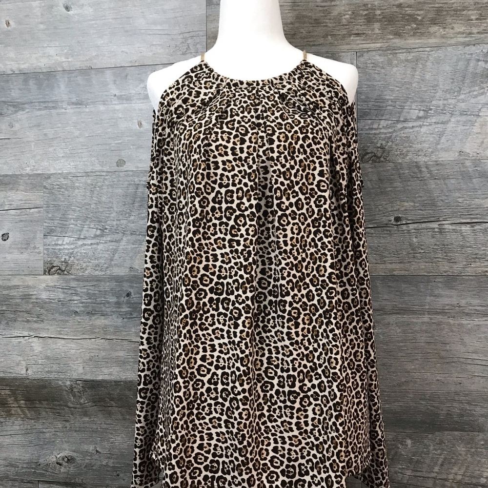 Michael Kars Cheetah Print Cold Shoulder Blouse